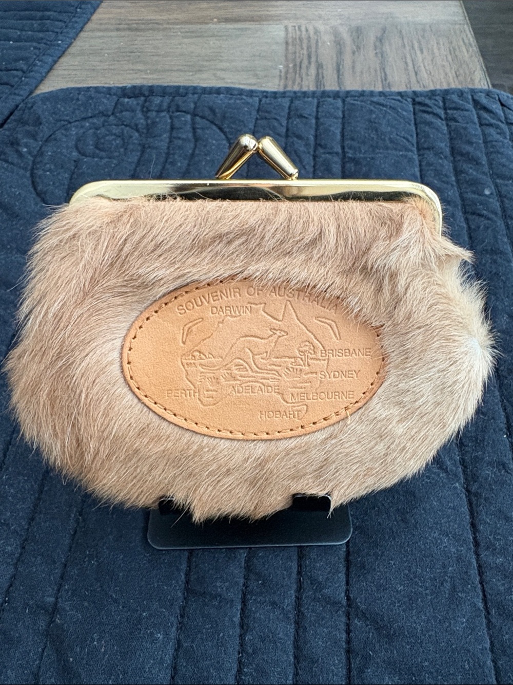 Souvenir Fur Coin Purse with Leather Patch - Brown. NWOT